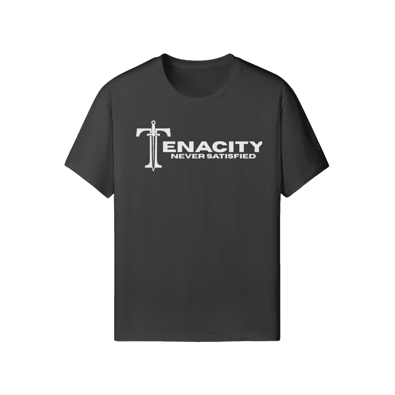 Tenacity Never Satisfied White Sword Logo Tee